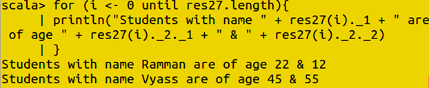 Print multiple values using for loop