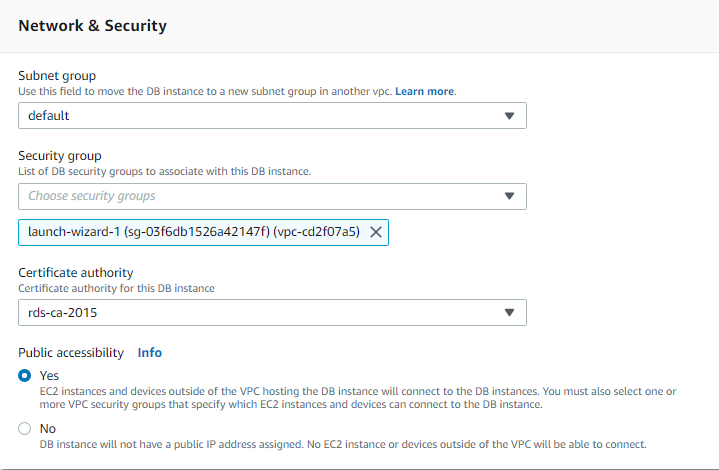 Creating Amazon RDS DB Instance