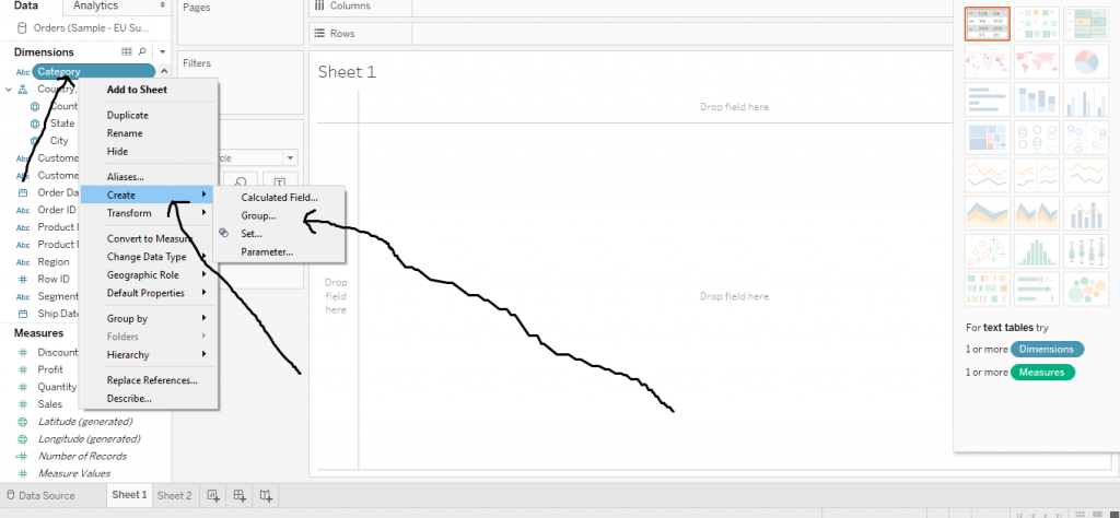 Creting groups for tableau