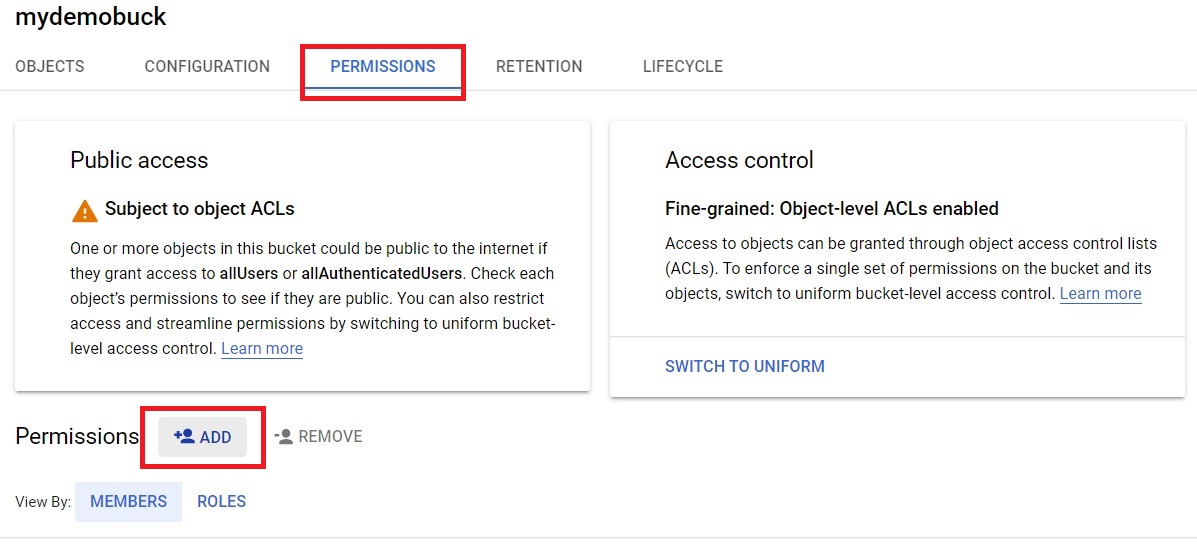Cloud Storage bucket permissions Prwatech